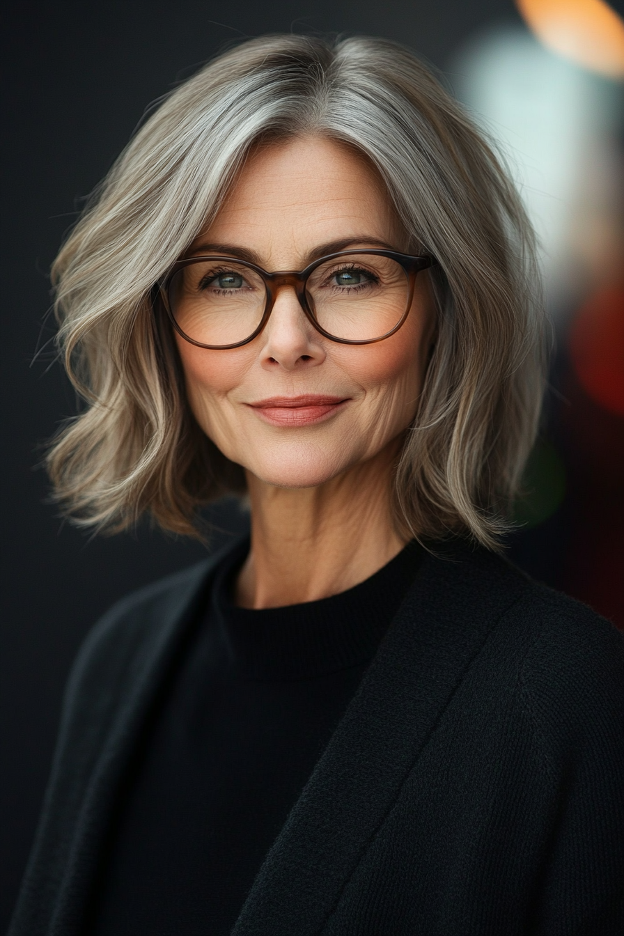 1. Soft Layered Bob with Ash Brown Highlights (Hairstyles For Women Over 60 With Glasses) - Hairstyles For Women Over 60 With Glasses
