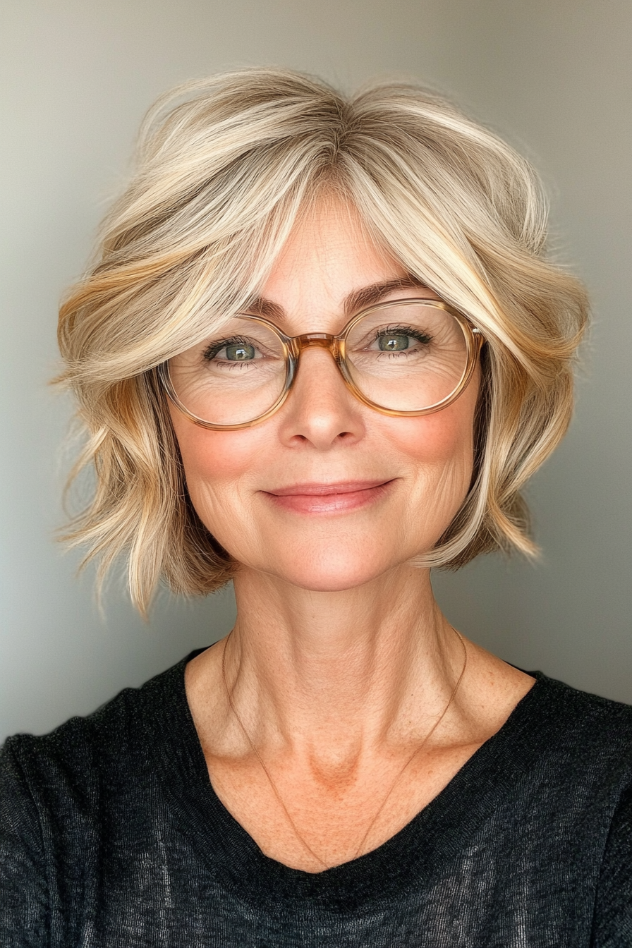 7. Short Shag with Golden Blonde Highlights (Hairstyles For Women Over 60 With Glasses) - Hairstyles For Women Over 60 With Glasses