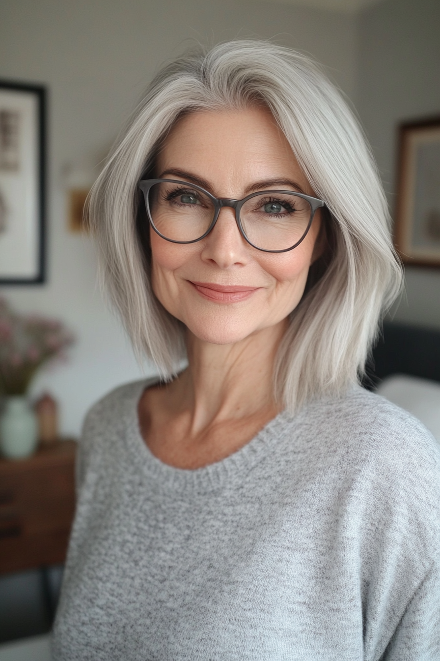 8. Classic Crop in Light Gray (Hairstyles For Women Over 60 With Glasses) - Hairstyles For Women Over 60 With Glasses