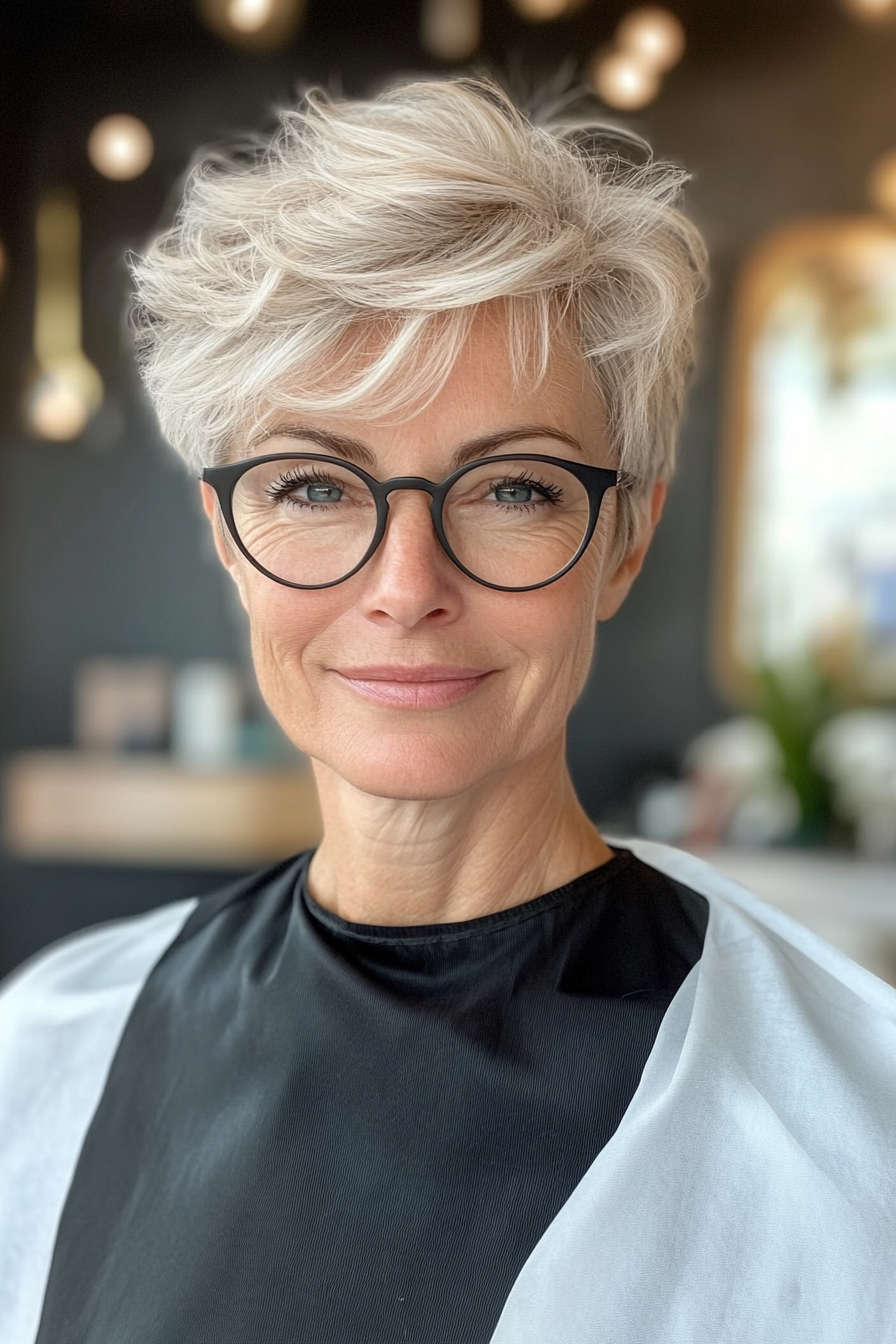 9. Feathered Pixie with Sandy Blonde Accents (Hairstyles For Women Over 60 With Glasses) - Hairstyles For Women Over 60 With Glasses