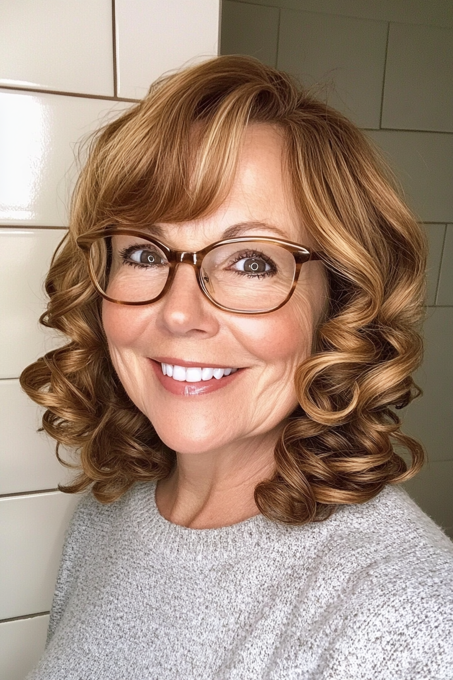 18. Curled Ends in Golden Brown (Hairstyles For Women Over 60 With Glasses) - Hairstyles For Women Over 60 With Glasses