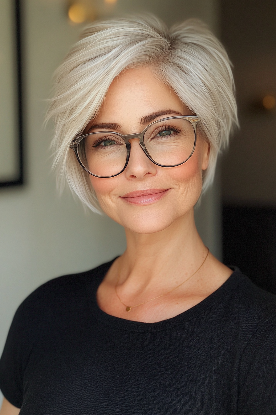22. Undercut Pixie in Platinum White (Hairstyles For Women Over 60 With Glasses) - Hairstyles For Women Over 60 With Glasses