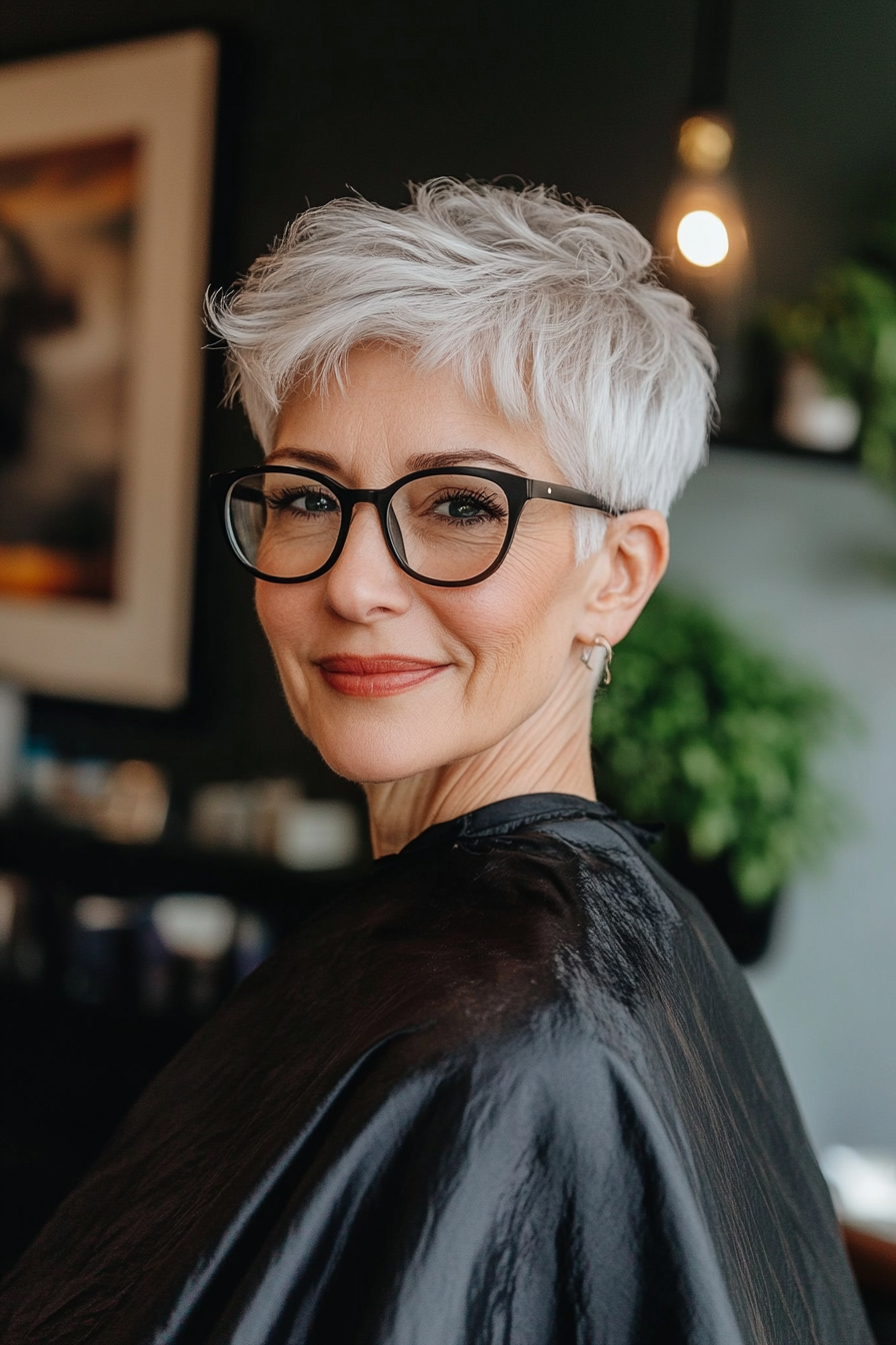 28. Soft Layered Pixie with Silver Accents (Hairstyles For Women Over 60 With Glasses) - Hairstyles For Women Over 60 With Glasses