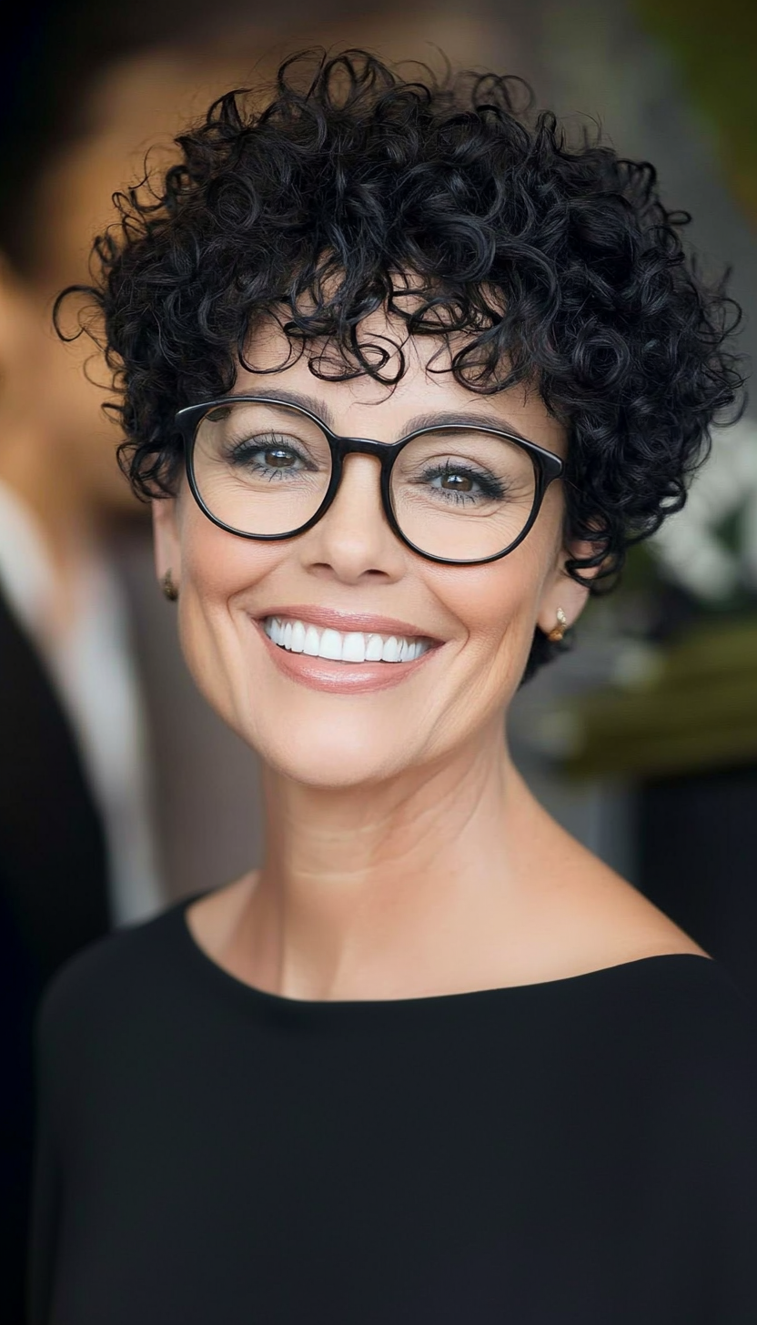 14. Short Curly Crop in Natural Black (Hairstyles For Women Over 50 With Glasses) - Hairstyles For Women Over 50 With Glasses