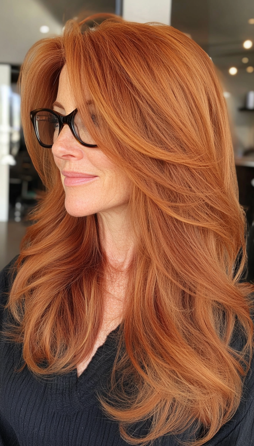 15. Face-Framing Layers in Warm Auburn (Hairstyles For Women Over 50 With Glasses) - Hairstyles For Women Over 50 With Glasses