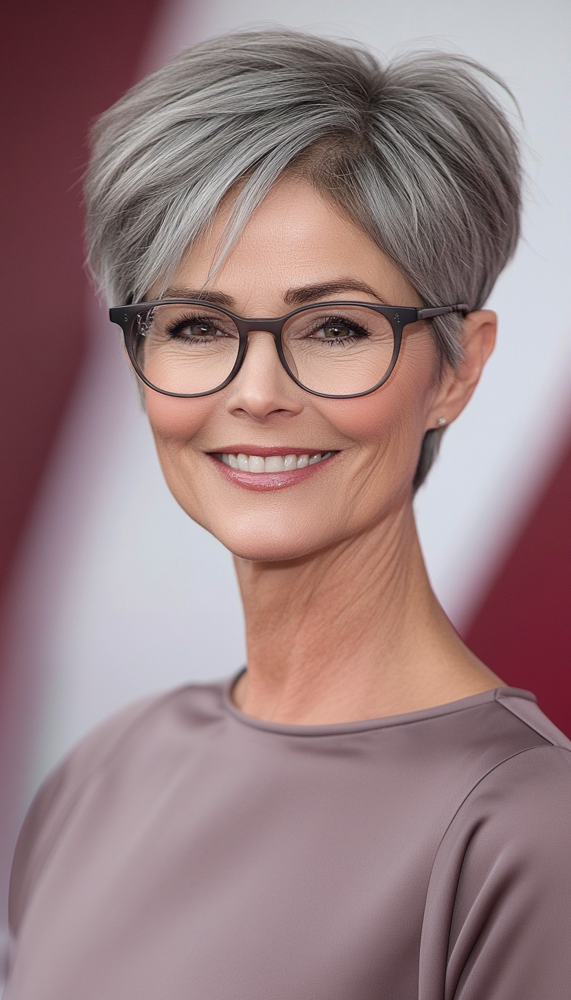 16. Tapered Pixie in Cool Gray (Hairstyles For Women Over 50 With Glasses) - Hairstyles For Women Over 50 With Glasses