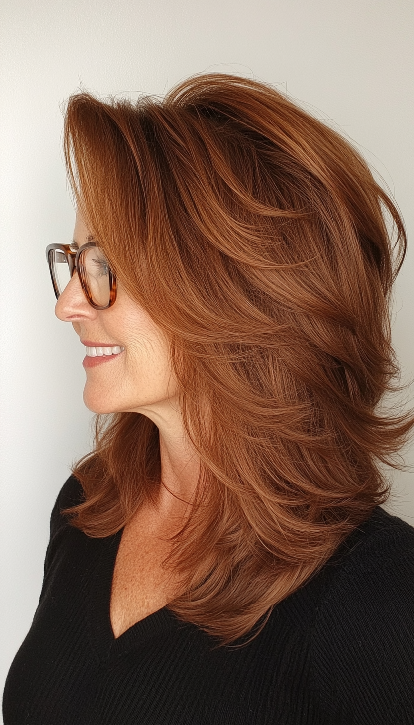 19. Choppy Shag in Cinnamon Brown (Hairstyles For Women Over 50 With Glasses) - Hairstyles For Women Over 50 With Glasses