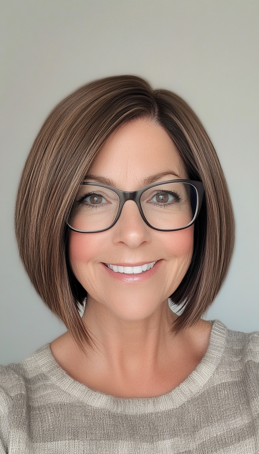 24. Blunt Bob in Deep Espresso (Hairstyles For Women Over 50 With Glasses) - Hairstyles For Women Over 50 With Glasses