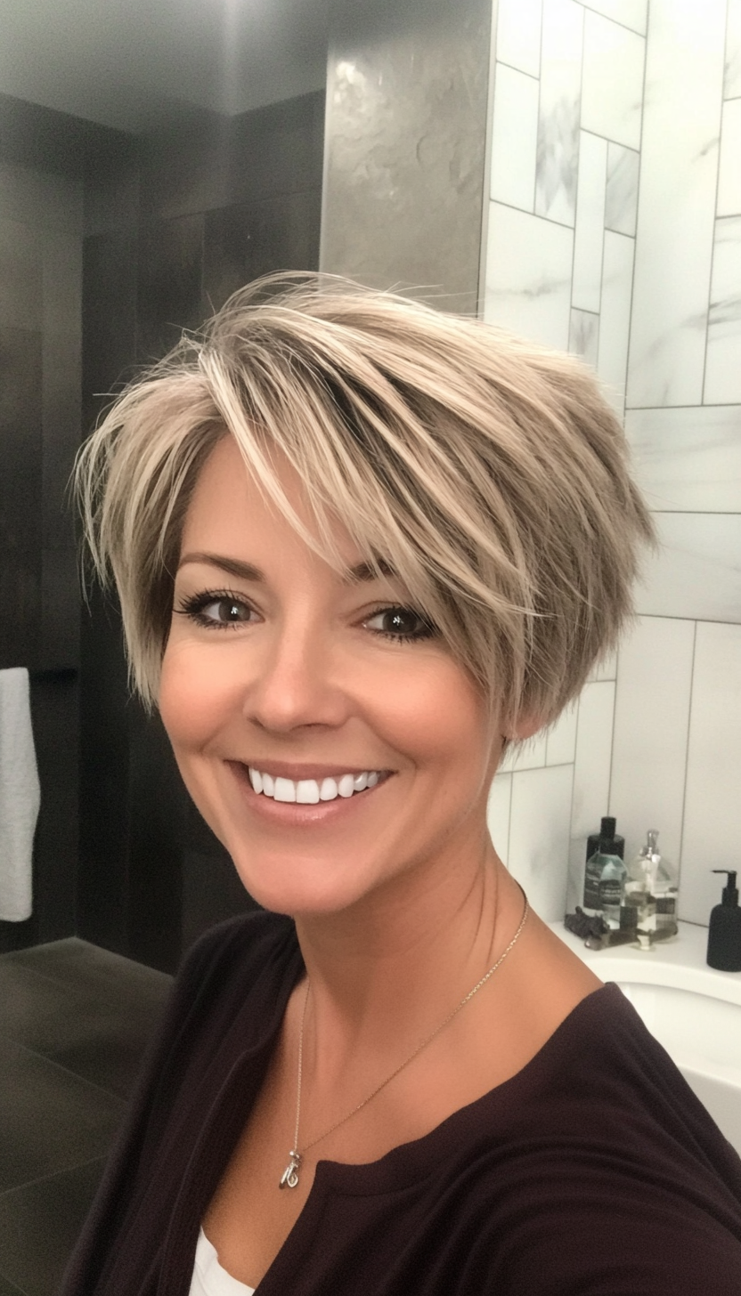 1. Layered Pixie in Ash Blonde (Pixie Hairstyles For Thin Hair) - Pixie Hairstyles For Thin Hair