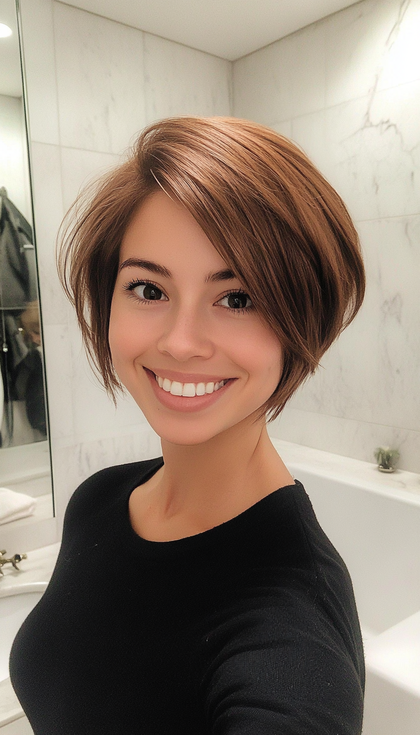 4. Side-Swept Pixie in Warm Chestnut (Pixie Hairstyles For Thin Hair) - Pixie Hairstyles For Thin Hair