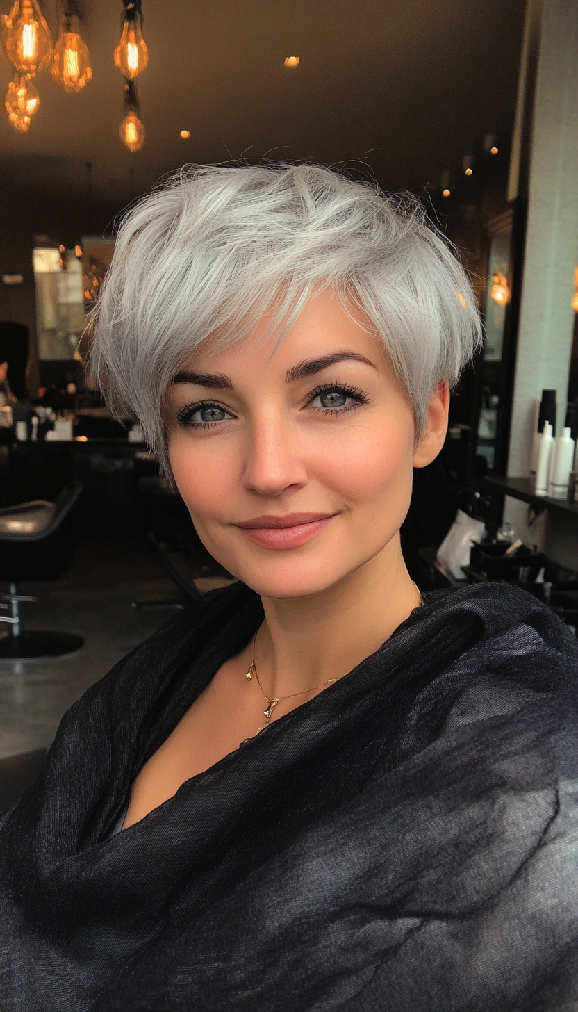 7. Feathered Pixie in Natural Gray (Pixie Hairstyles For Thin Hair) - Pixie Hairstyles For Thin Hair