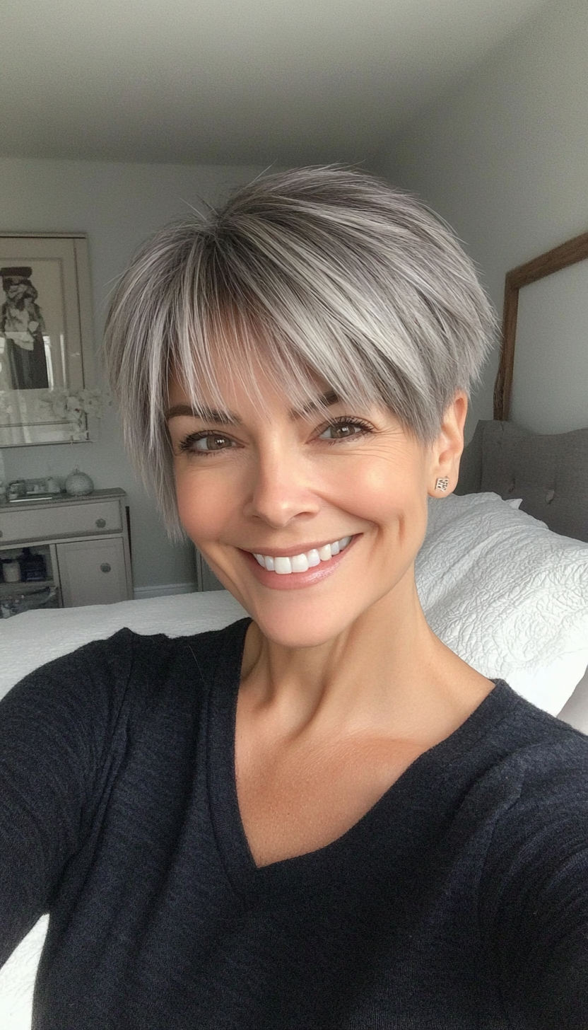 10. Fringed Pixie in Cool Gray (Pixie Hairstyles For Thin Hair) - Pixie Hairstyles For Thin Hair