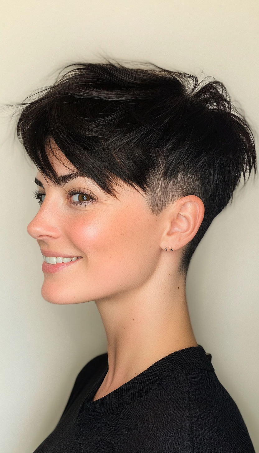 12. Pixie with Undercut in Soft Black (Pixie Hairstyles For Thin Hair) - Pixie Hairstyles For Thin Hair