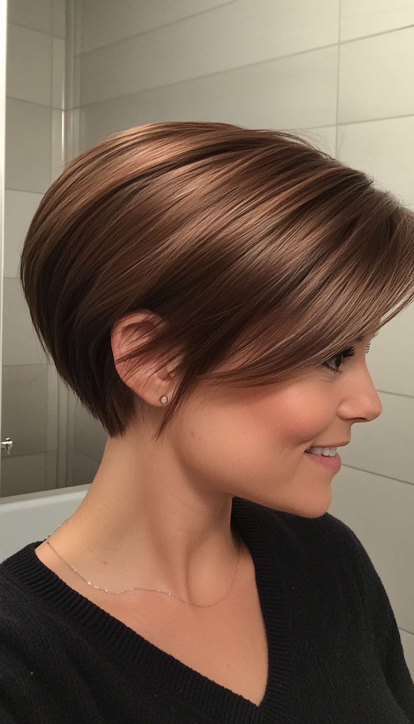 14. Straight Pixie in Caramel Brown (Pixie Hairstyles For Thin Hair) - Pixie Hairstyles For Thin Hair