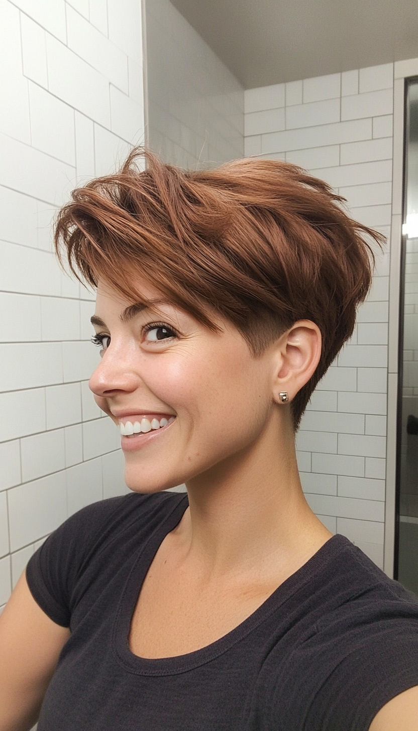 18. Edgy Pixie in Cinnamon Brown (Pixie Hairstyles For Thin Hair) - Pixie Hairstyles For Thin Hair