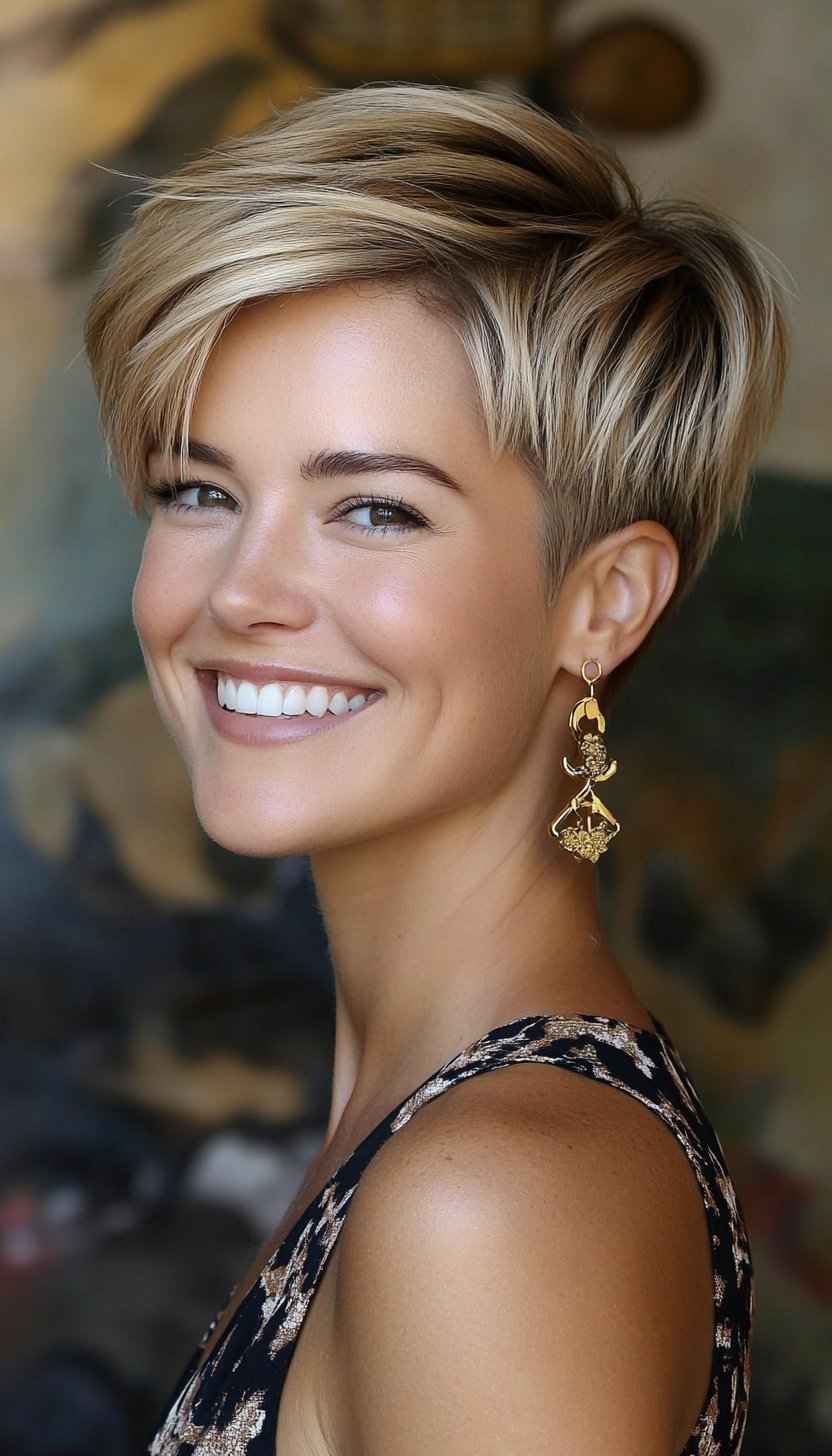 21. Long Top Pixie in Warm Blonde (Pixie Hairstyles For Thin Hair) - Pixie Hairstyles For Thin Hair