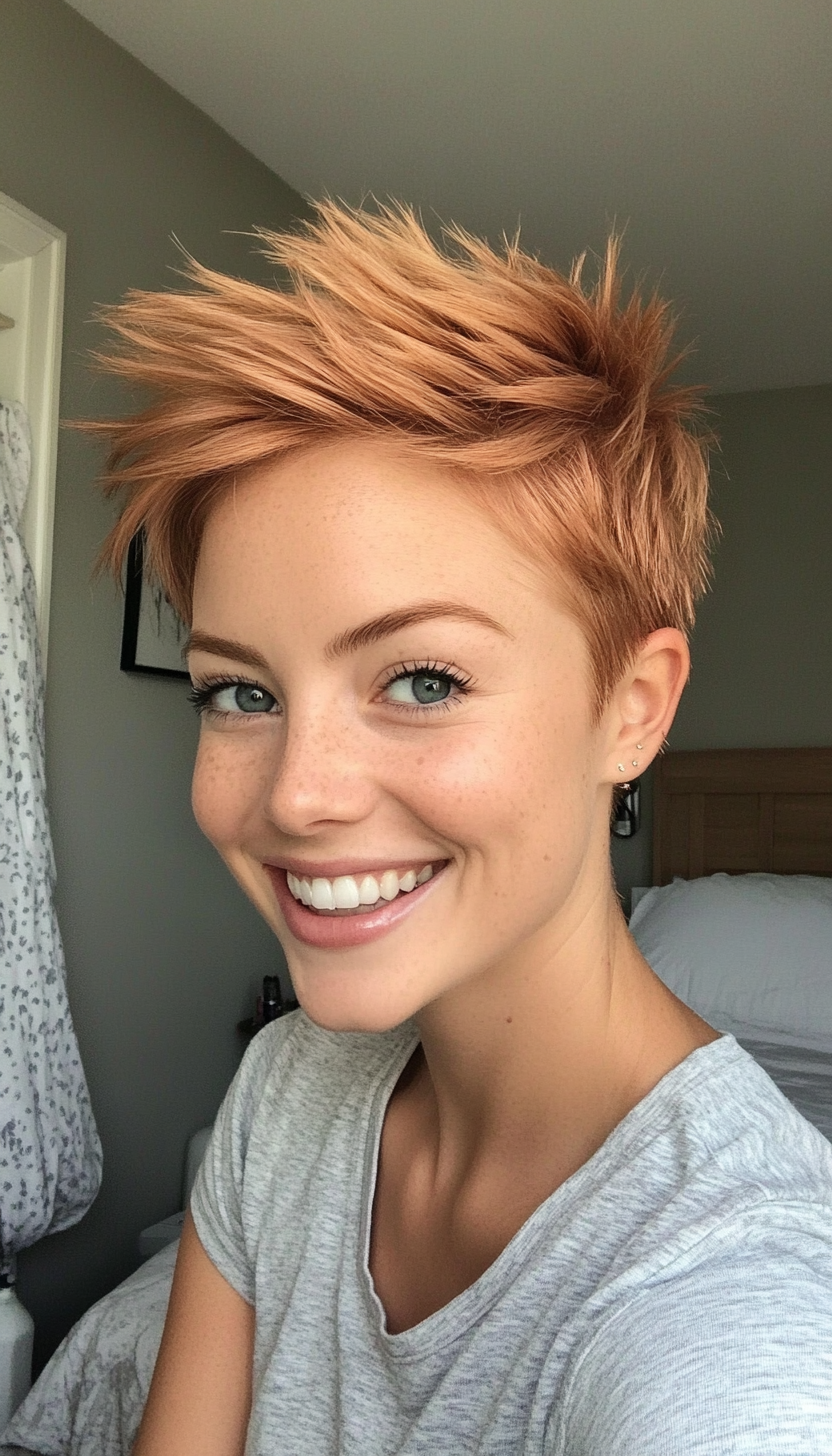 22. Spiky Pixie in Light Copper (Pixie Hairstyles For Thin Hair) - Pixie Hairstyles For Thin Hair