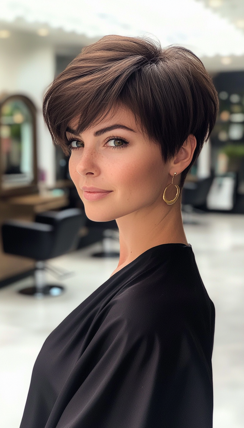 23. Volumized Pixie in Dark Chestnut (Pixie Hairstyles For Thin Hair) - Pixie Hairstyles For Thin Hair