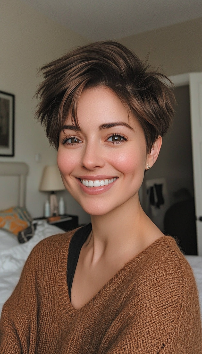 26. Short Textured Pixie in Soft Mocha (Pixie Hairstyles For Thin Hair) - Pixie Hairstyles For Thin Hair