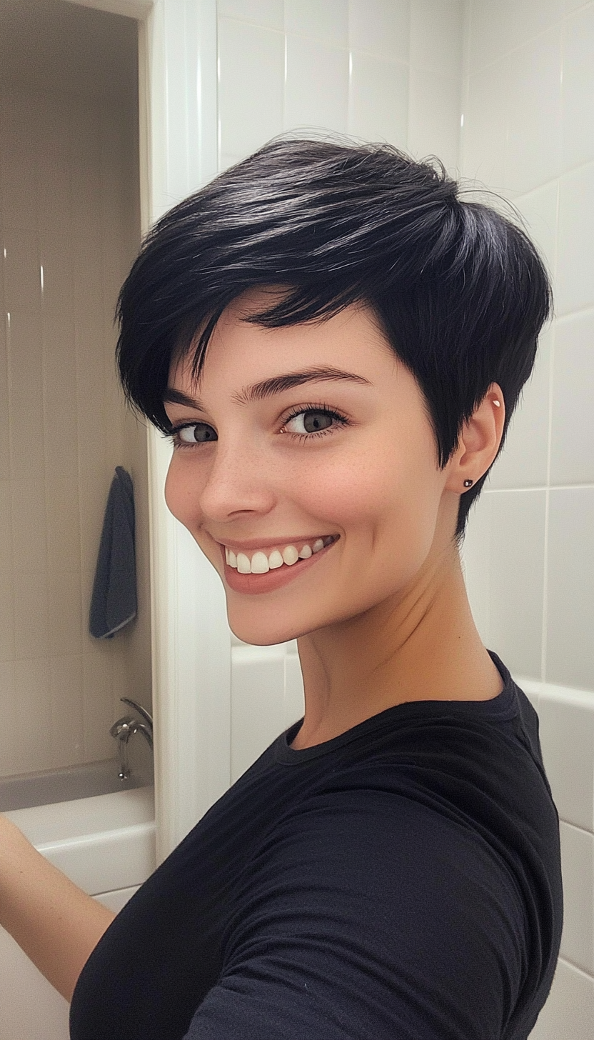27. Blunt Pixie in Deep Black (Pixie Hairstyles For Thin Hair) - Pixie Hairstyles For Thin Hair