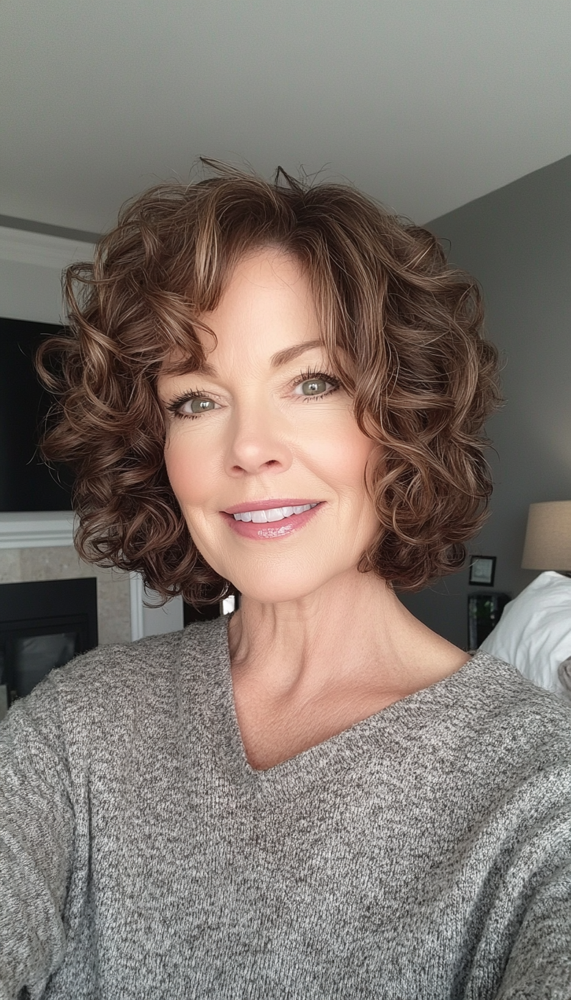 3. Curly Shag Bob in Ash Brown (Curly Bob Hairstyles For Over 50) - Curly Bob Hairstyles For Over 50