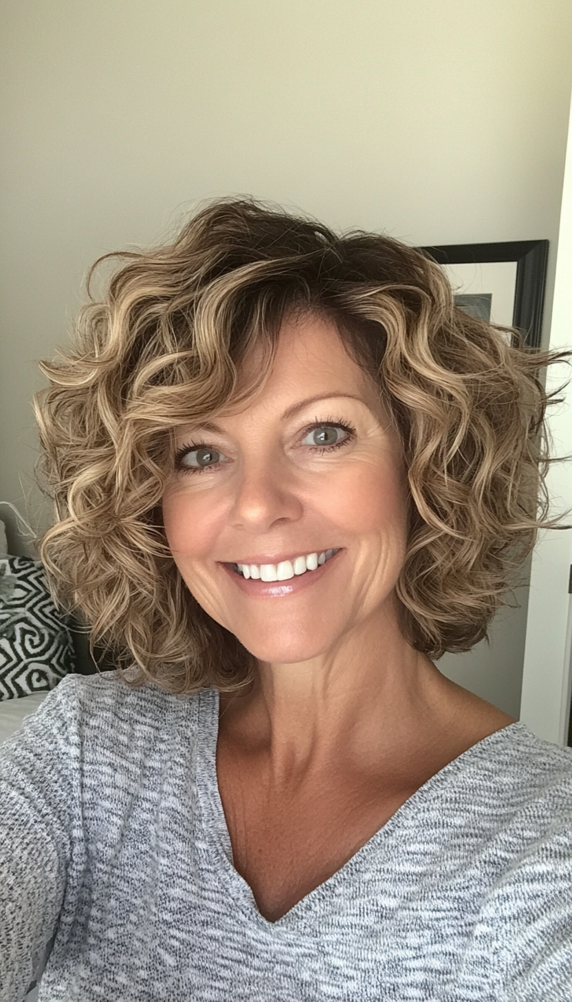 5. Tousled Bob in Dark Blonde (Curly Bob Hairstyles For Over 50) - Curly Bob Hairstyles For Over 50