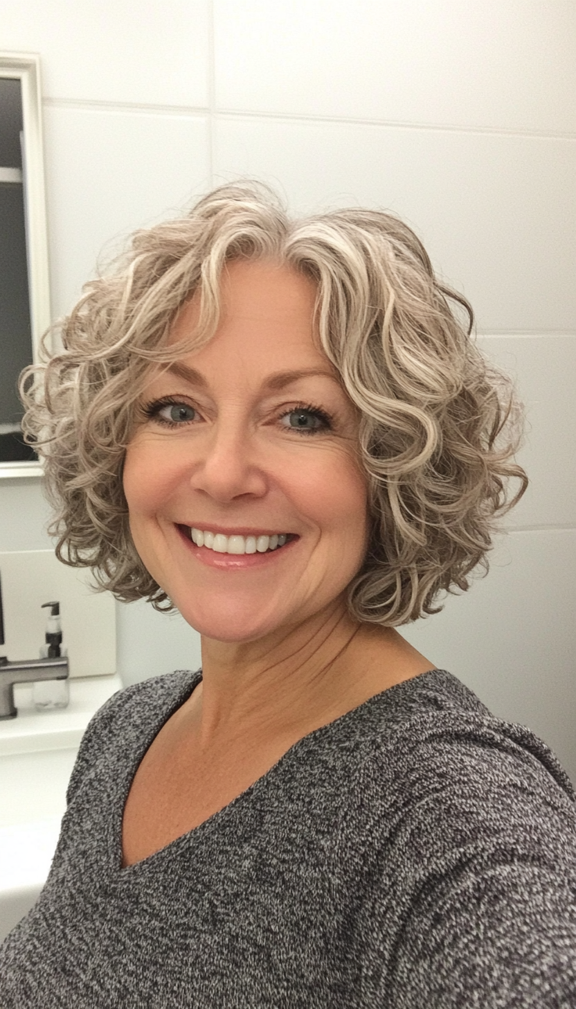 20. Choppy Bob in Golden Gray (Curly Bob Hairstyles For Over 50) - Curly Bob Hairstyles For Over 50
