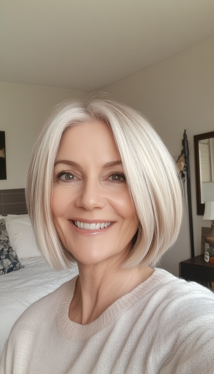 2. Layered Bob in Ash Blonde (Short Hairstyles For Older Women) - Short Hairstyles For Older Women