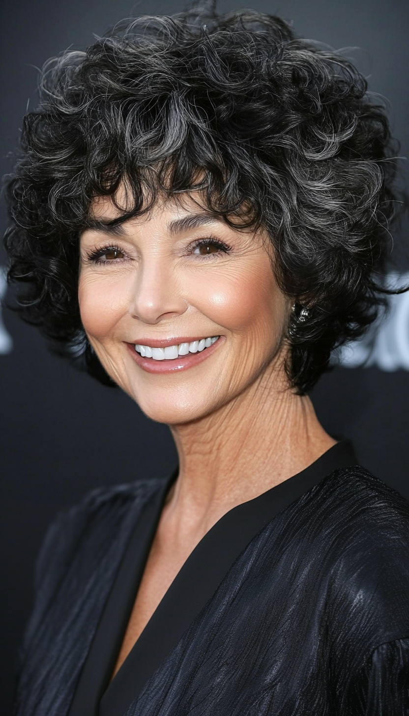 5. Curly Shag in Soft Black (Short Hairstyles For Older Women) - Short Hairstyles For Older Women