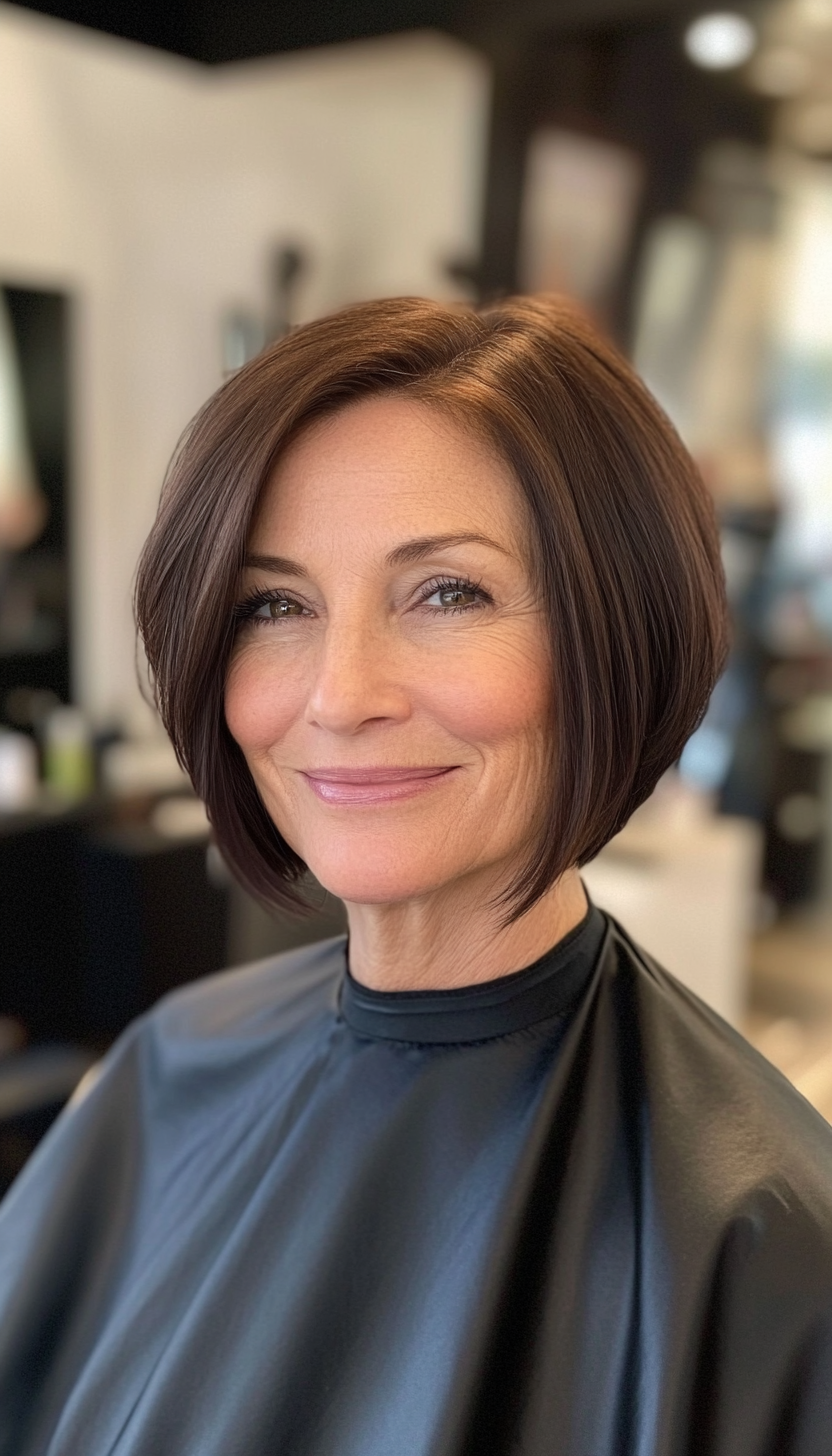 7. Blunt Bob in Chestnut Brown (Short Hairstyles For Older Women) - Short Hairstyles For Older Women
