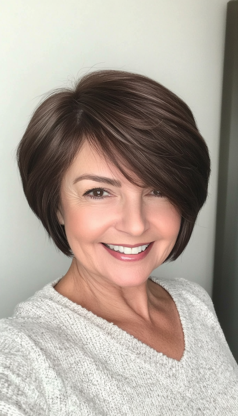 20. Graduated Bob in Dark Chocolate Brown (Short Hairstyles For Older Women) - Short Hairstyles For Older Women