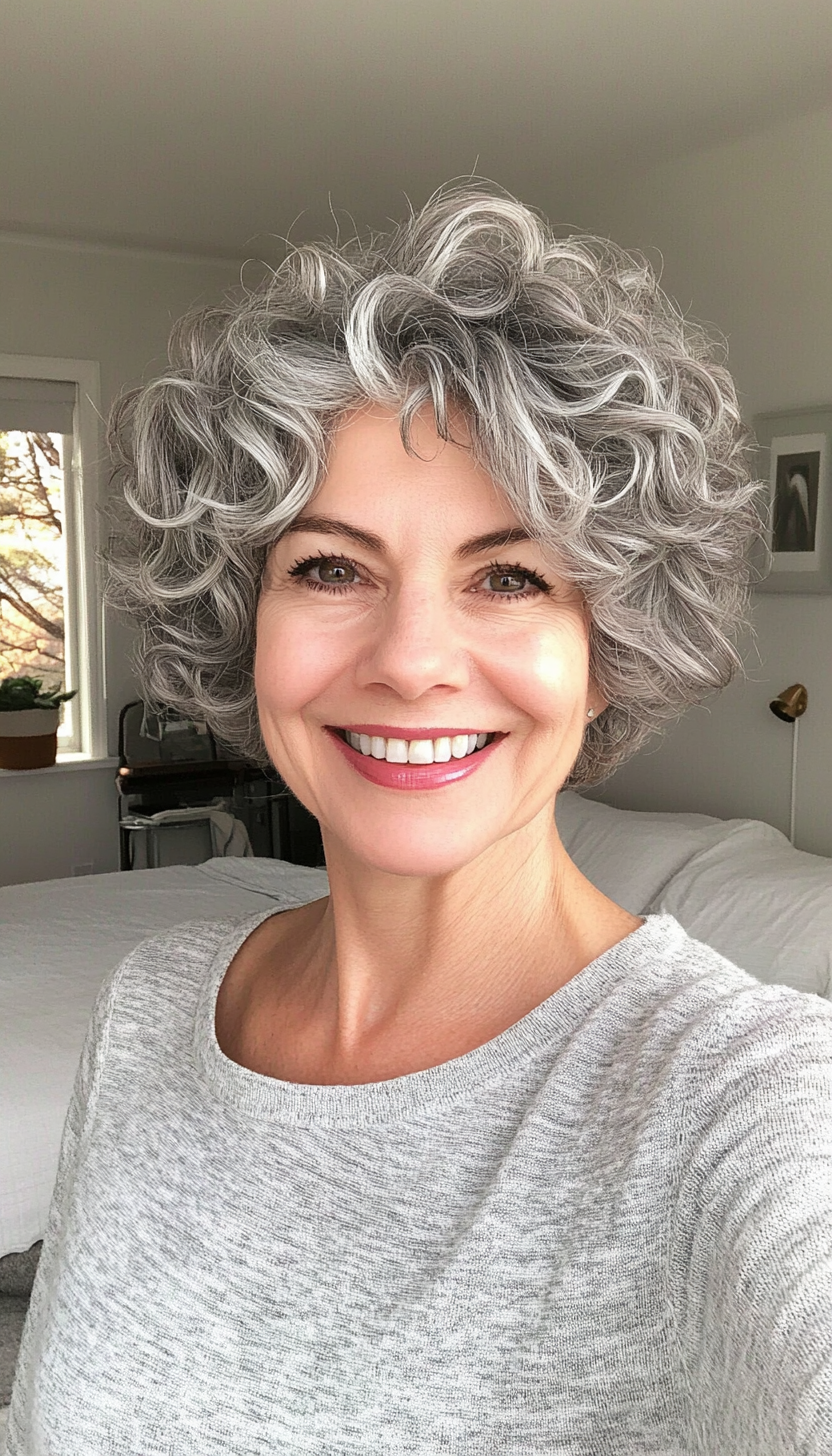 21. Curly Pixie in Cool Gray (Short Hairstyles For Older Women) - Short Hairstyles For Older Women