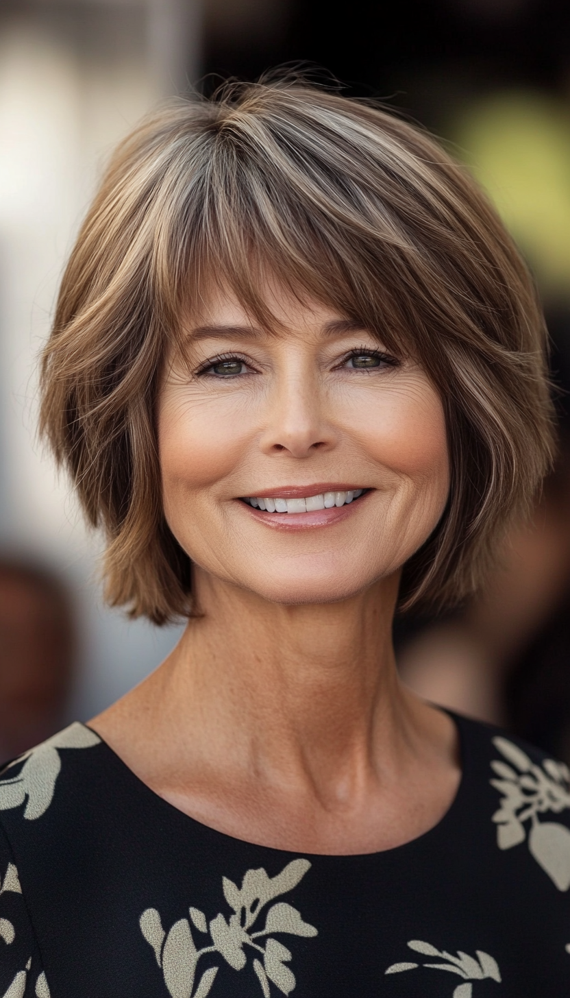 22. Fringed Bob in Sandy Brown (Short Hairstyles For Older Women) - Short Hairstyles For Older Women