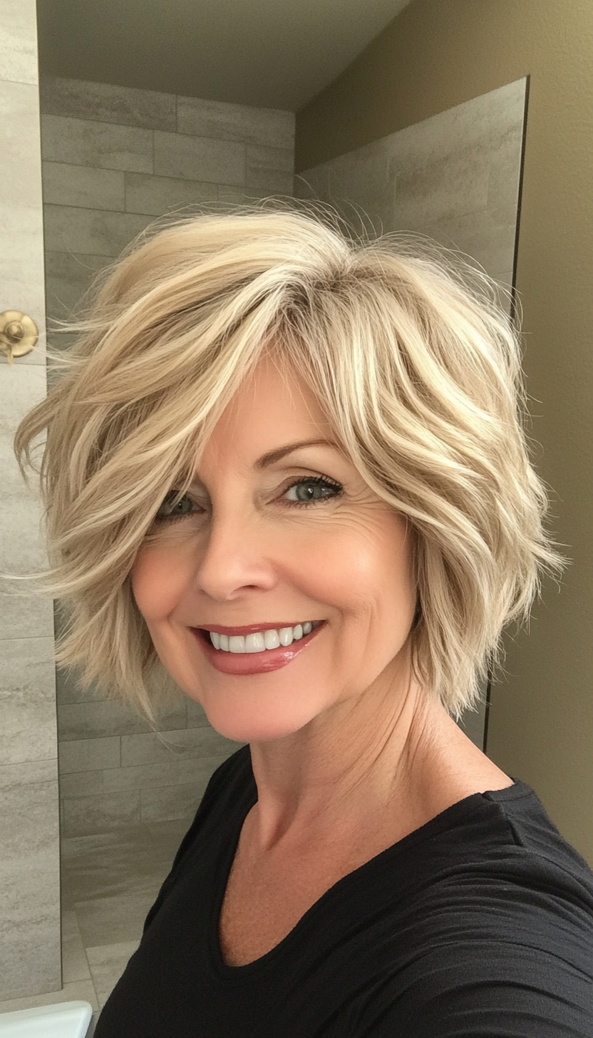 23. Textured Lob in Wheat Blonde (Short Hairstyles For Older Women) - Short Hairstyles For Older Women