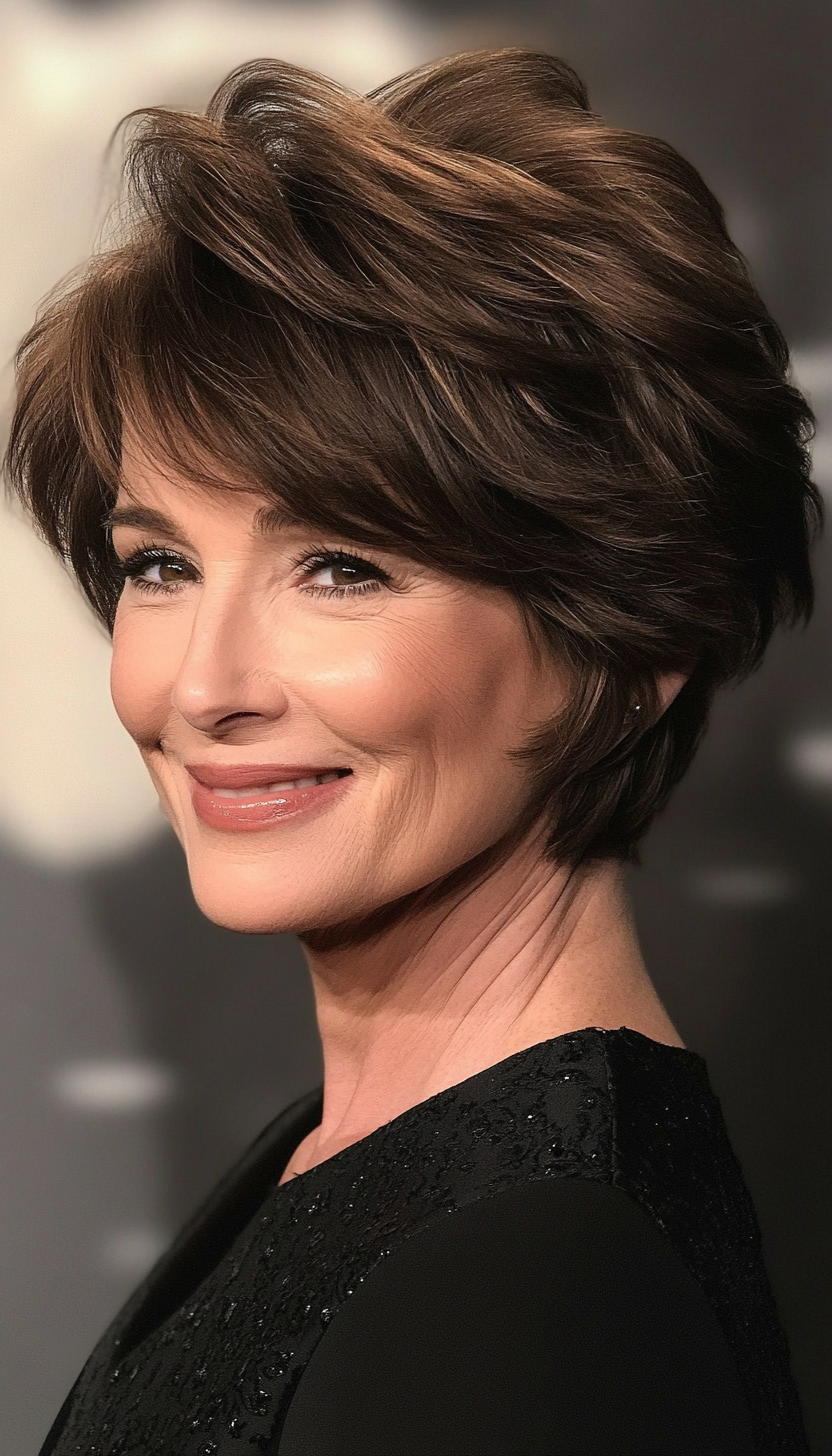 26. Short Shag in Cool Brunette (Short Hairstyles For Older Women) - Short Hairstyles For Older Women