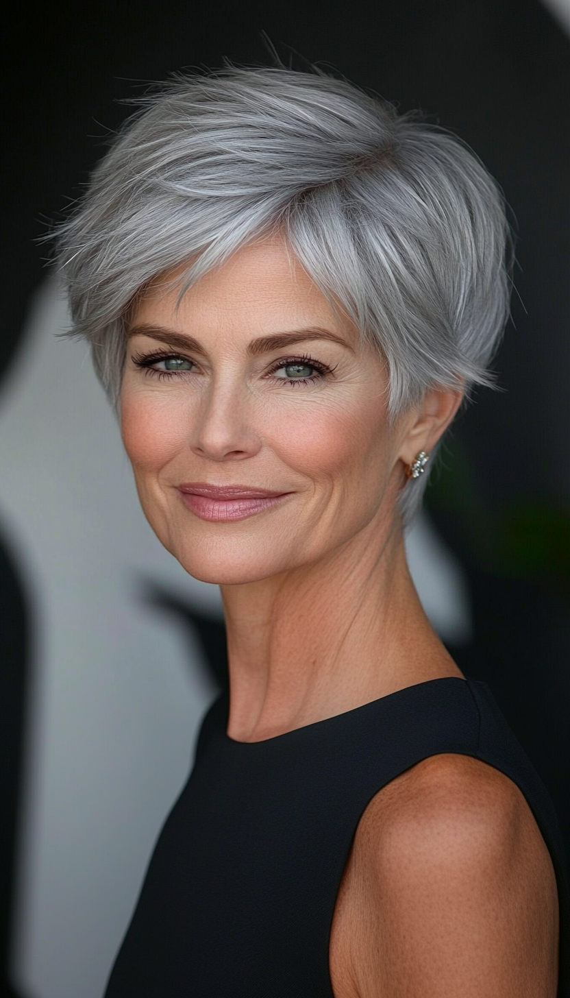 1. Silver Tapered Pixie (Pixie Hairstyles For Older Women) - Pixie Hairstyles For Older Women