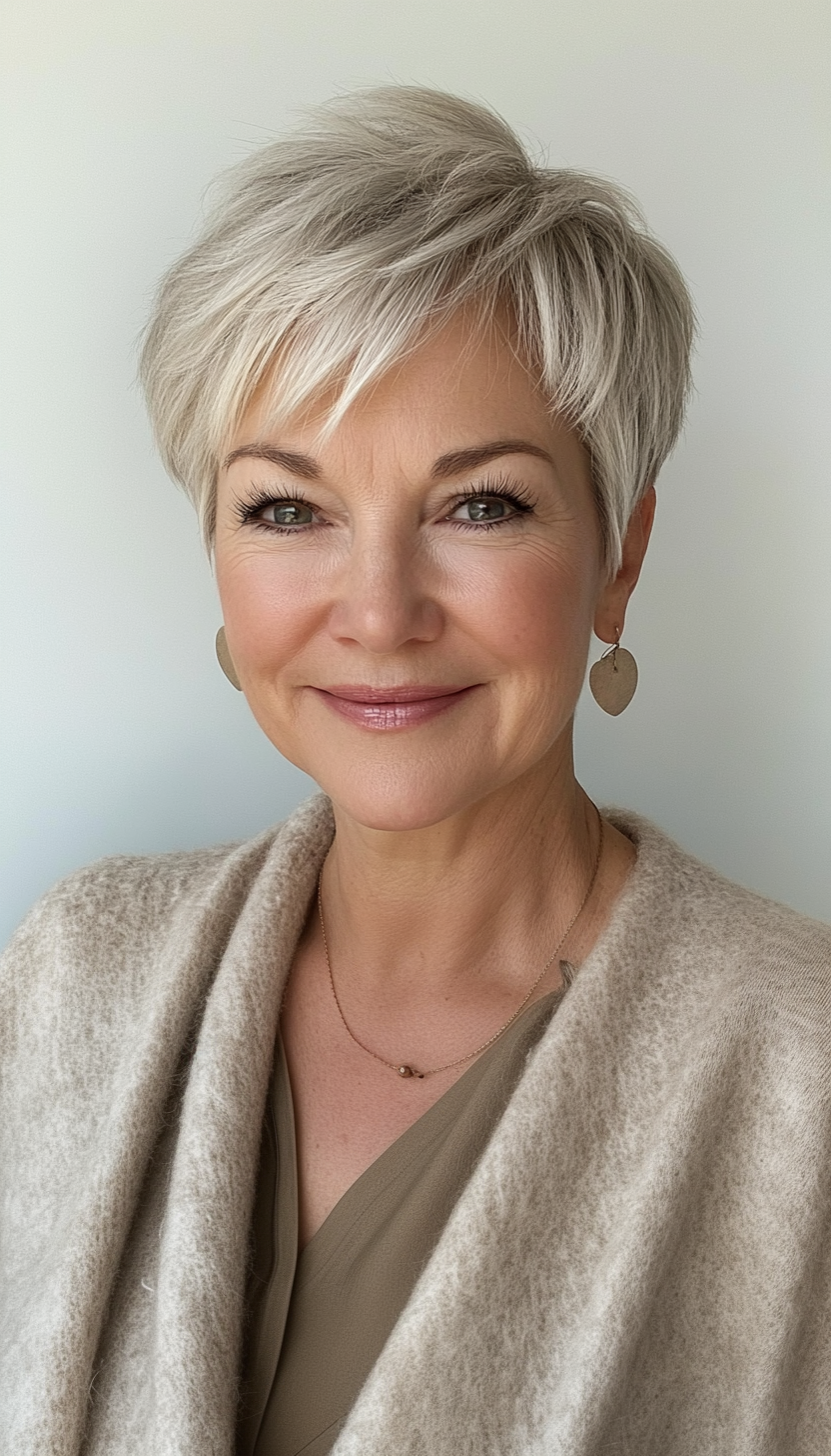 2. Ash Blonde Textured Crop (Pixie Hairstyles For Older Women) - Pixie Hairstyles For Older Women