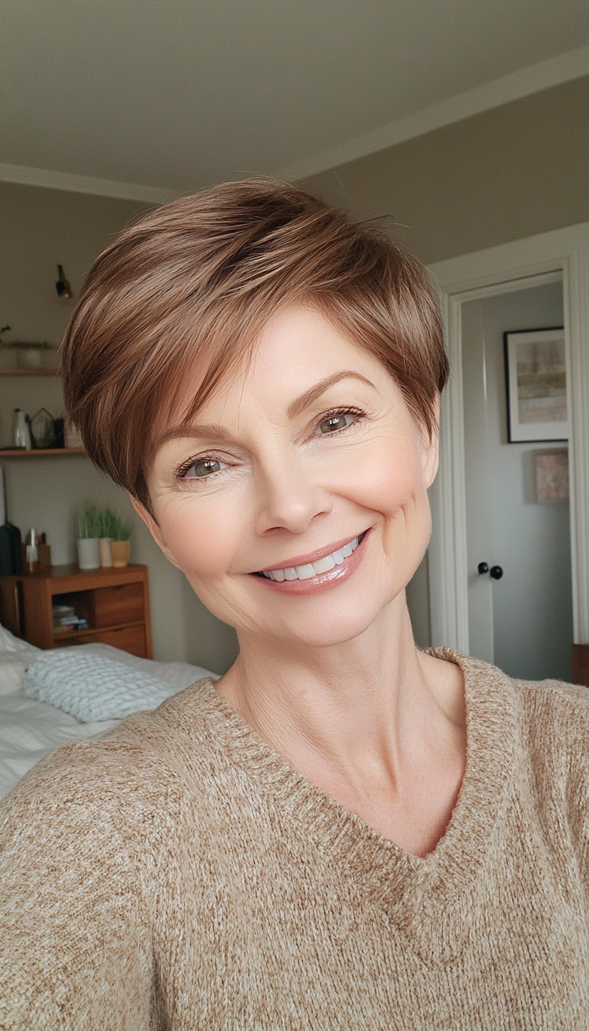 3. Soft Brown Classic Pixie (Pixie Hairstyles For Older Women) - Pixie Hairstyles For Older Women