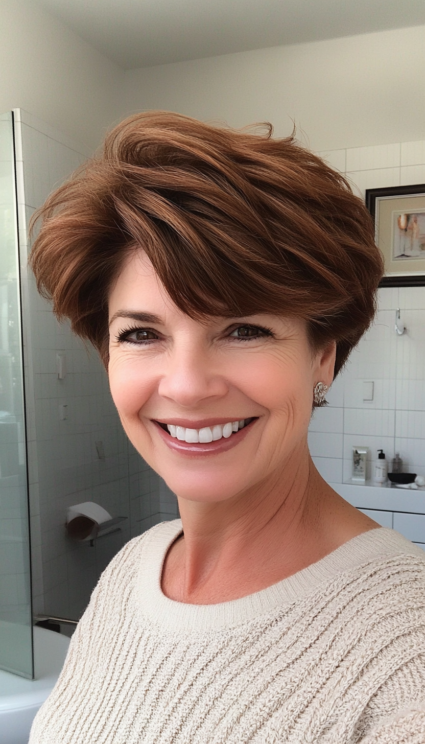 4. Layered Chestnut Pixie (Pixie Hairstyles For Older Women) - Pixie Hairstyles For Older Women