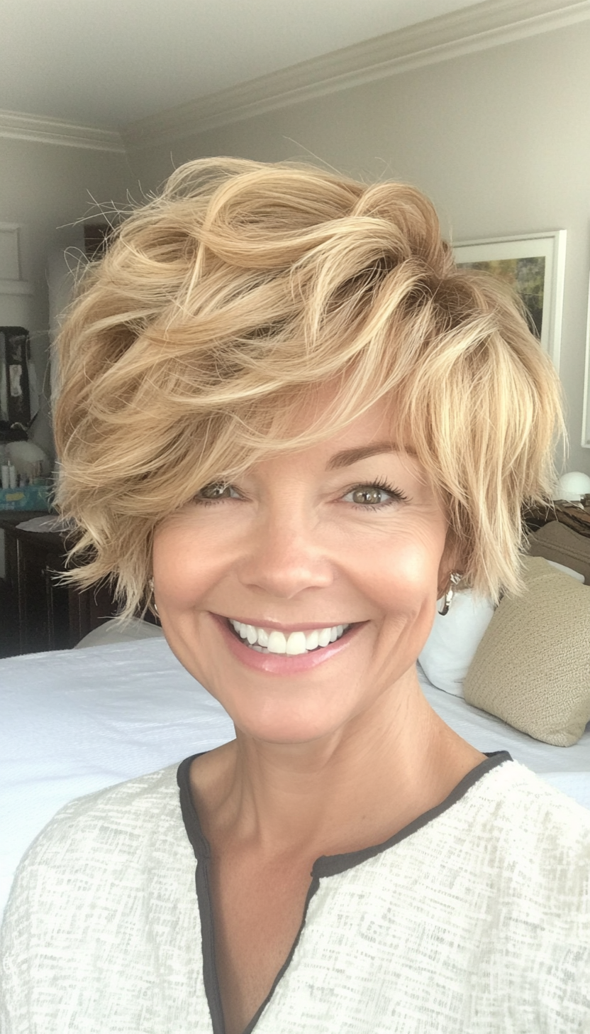 5. Golden Blonde Tousled Pixie (Pixie Hairstyles For Older Women) - Pixie Hairstyles For Older Women