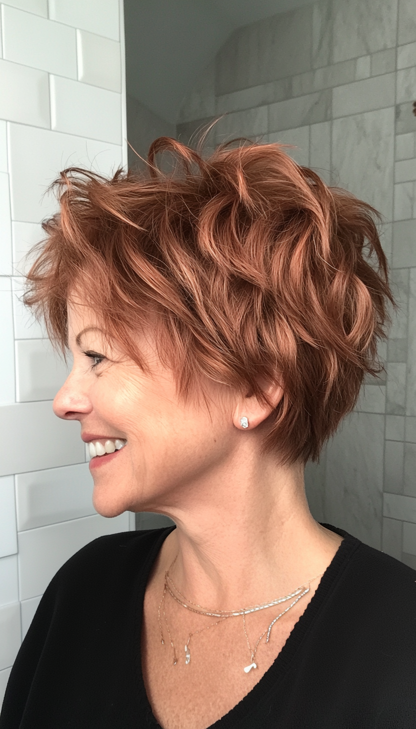 8. Soft Auburn Shaggy Pixie (Pixie Hairstyles For Older Women) - Pixie Hairstyles For Older Women