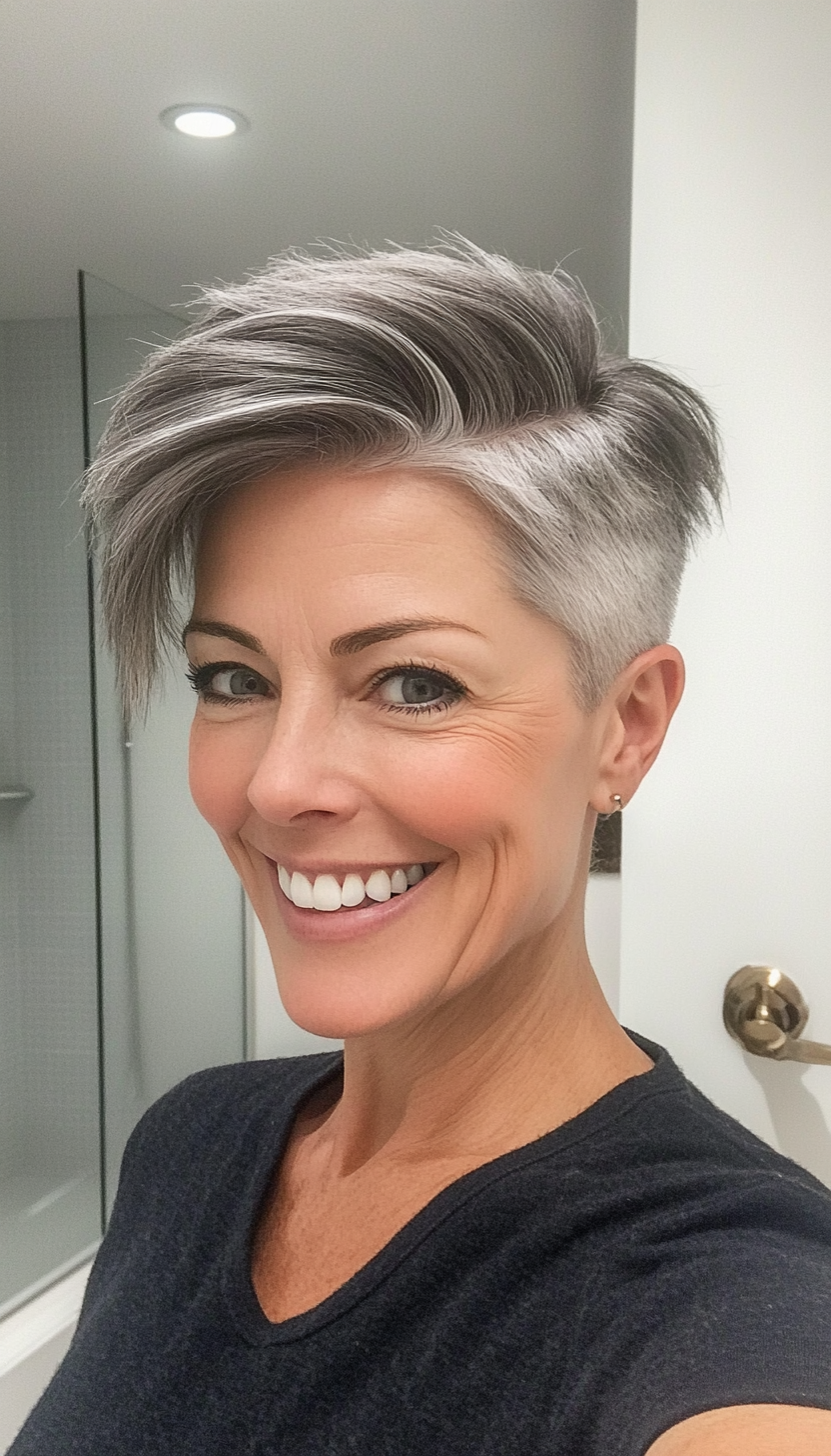 10. Natural Gray Undercut Pixie (Pixie Hairstyles For Older Women) - Pixie Hairstyles For Older Women