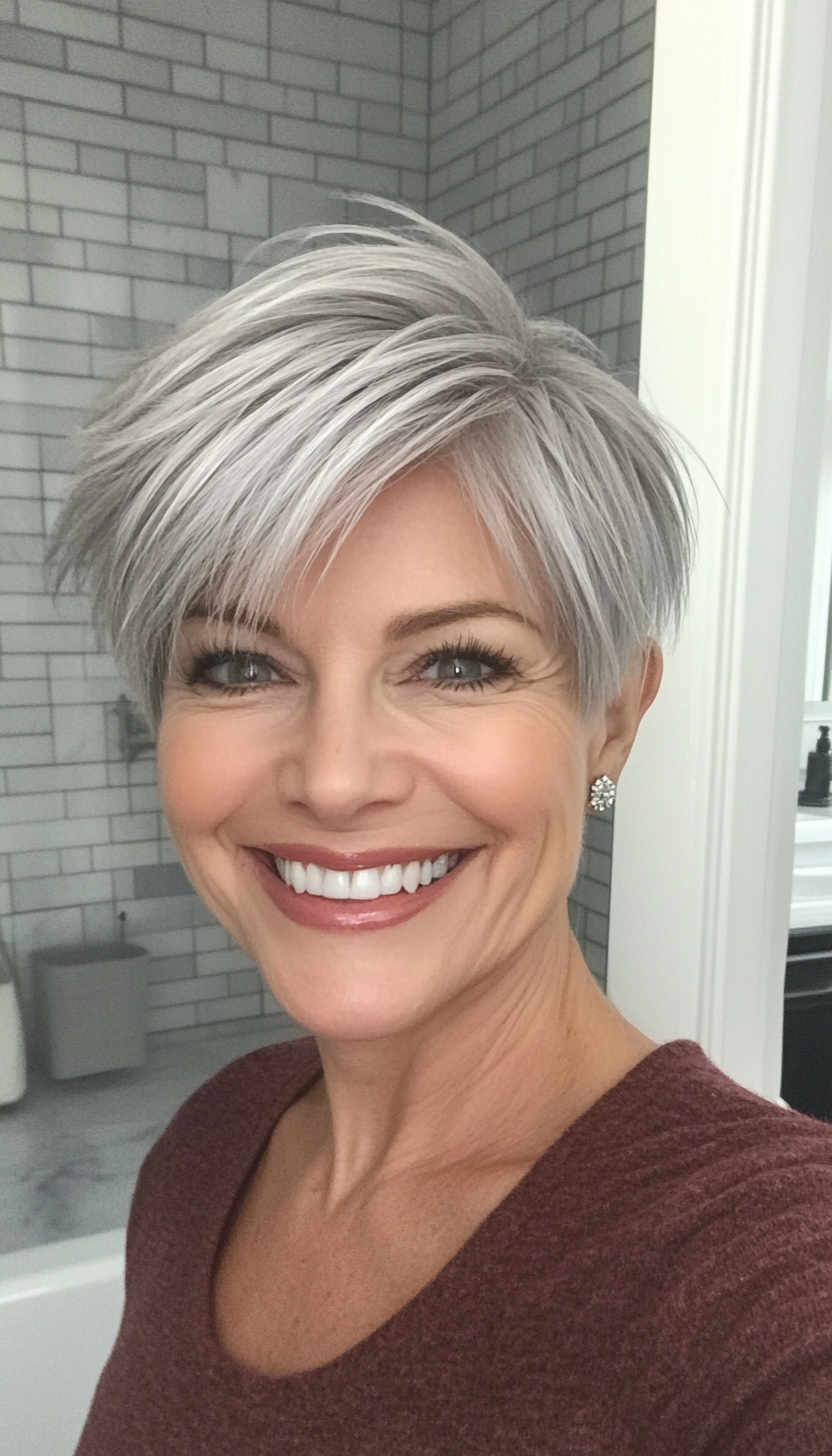 21. Steel Gray Wispy Pixie (Pixie Hairstyles For Older Women) - Pixie Hairstyles For Older Women