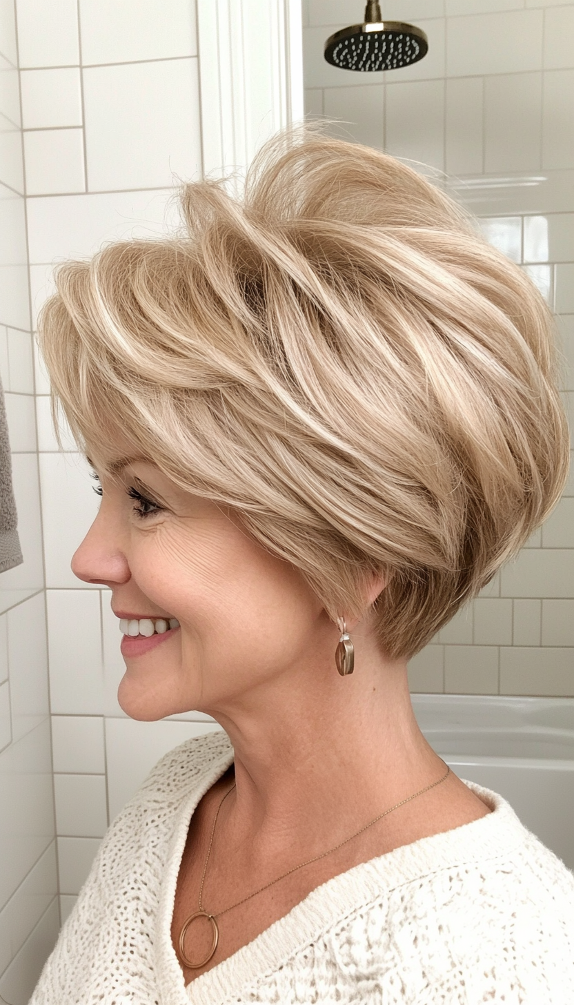 22. Warm Beige Blonde Voluminous Pixie (Pixie Hairstyles For Older Women) - Pixie Hairstyles For Older Women