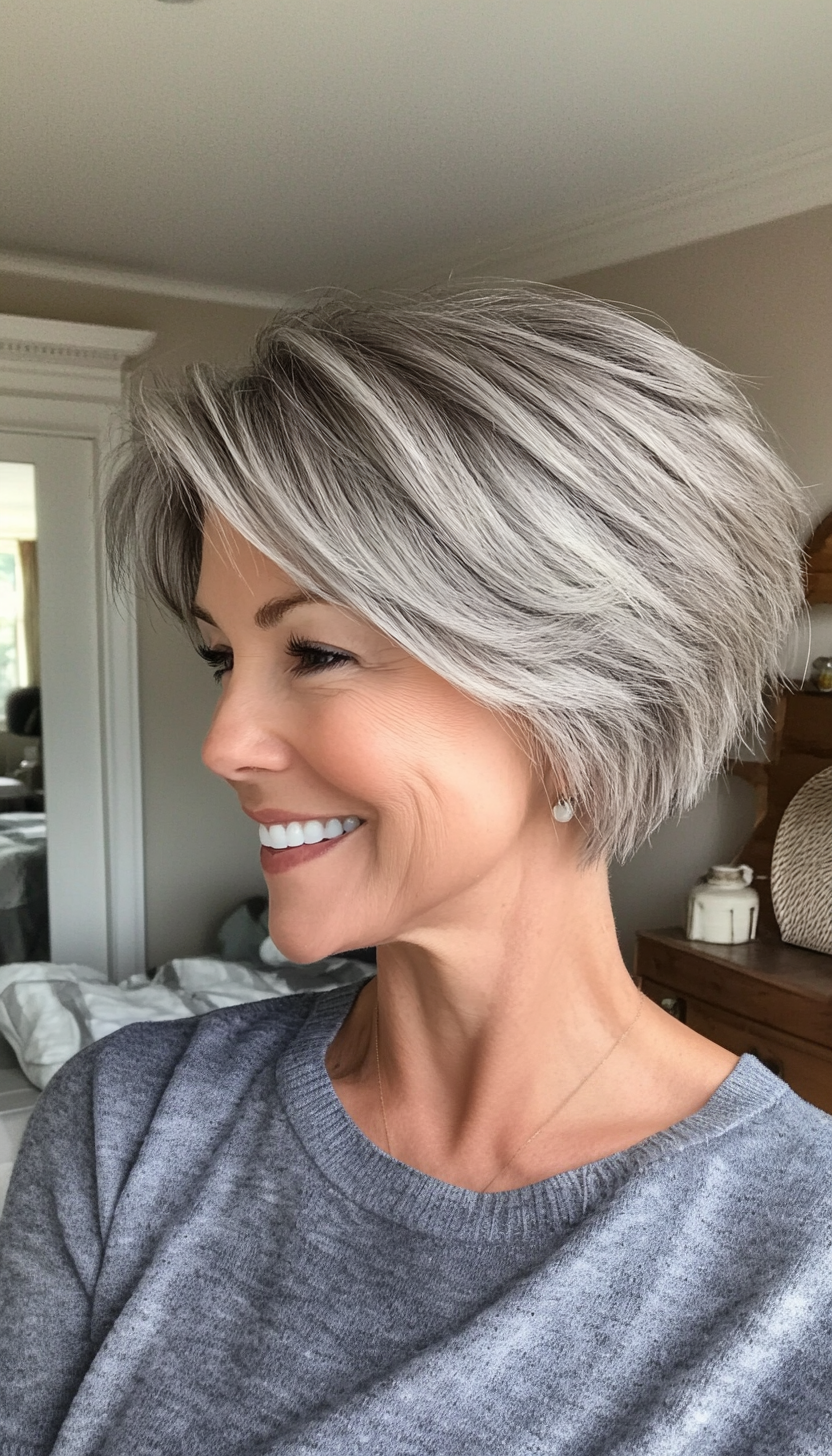 24. Ash Gray Soft Pixie with Layers (Pixie Hairstyles For Older Women) - Pixie Hairstyles For Older Women