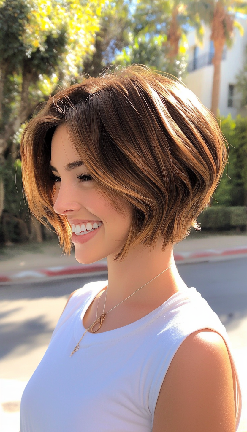 2. Choppy Bob with Warm Chestnut Highlights (Short Haircuts For Women) - Short Haircuts For Women