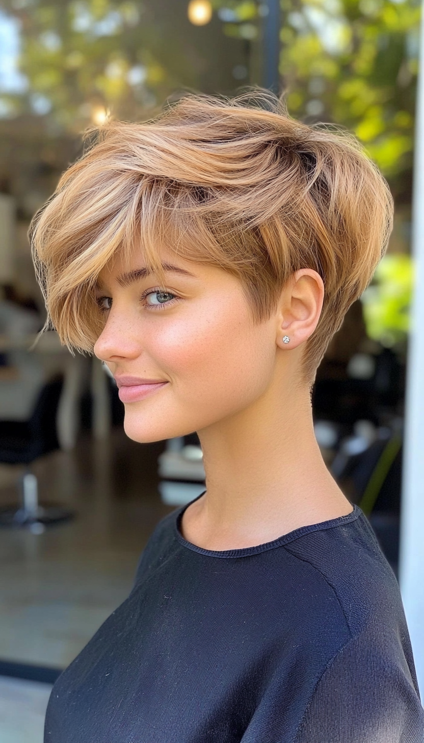 5. Side-Swept Pixie in Honey Blonde (Short Haircuts For Women) - Short Haircuts For Women