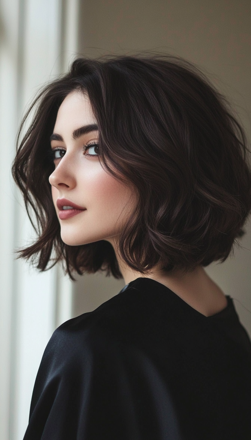 6. Wavy Lob in Dark Chocolate Brown (Short Haircuts For Women) - Short Haircuts For Women