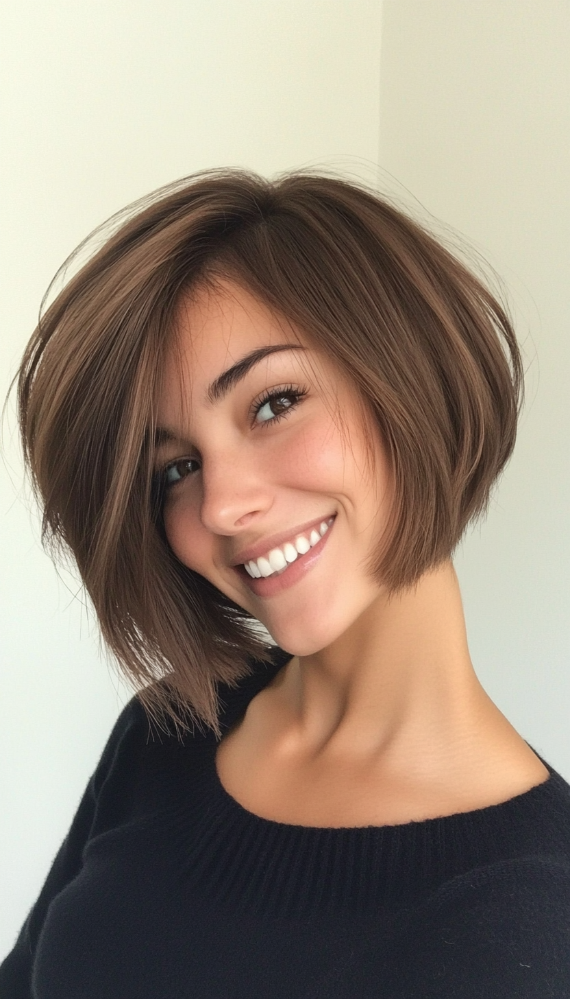 9. Asymmetrical Bob in Cool Brown (Short Haircuts For Women) - Short Haircuts For Women