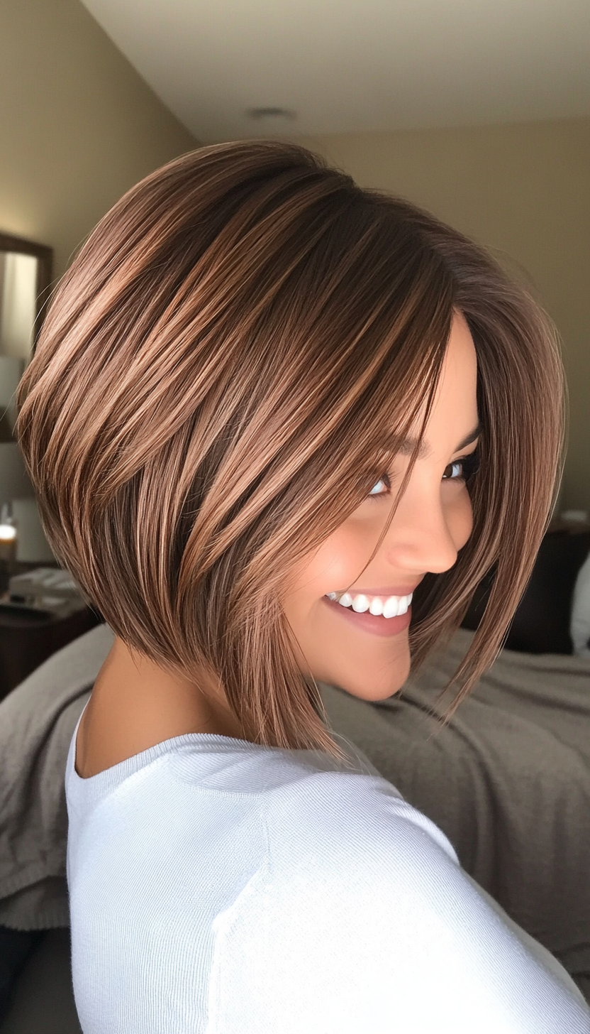 18. Short Stacked Bob in Cinnamon Brown (Short Haircuts For Women) - Short Haircuts For Women